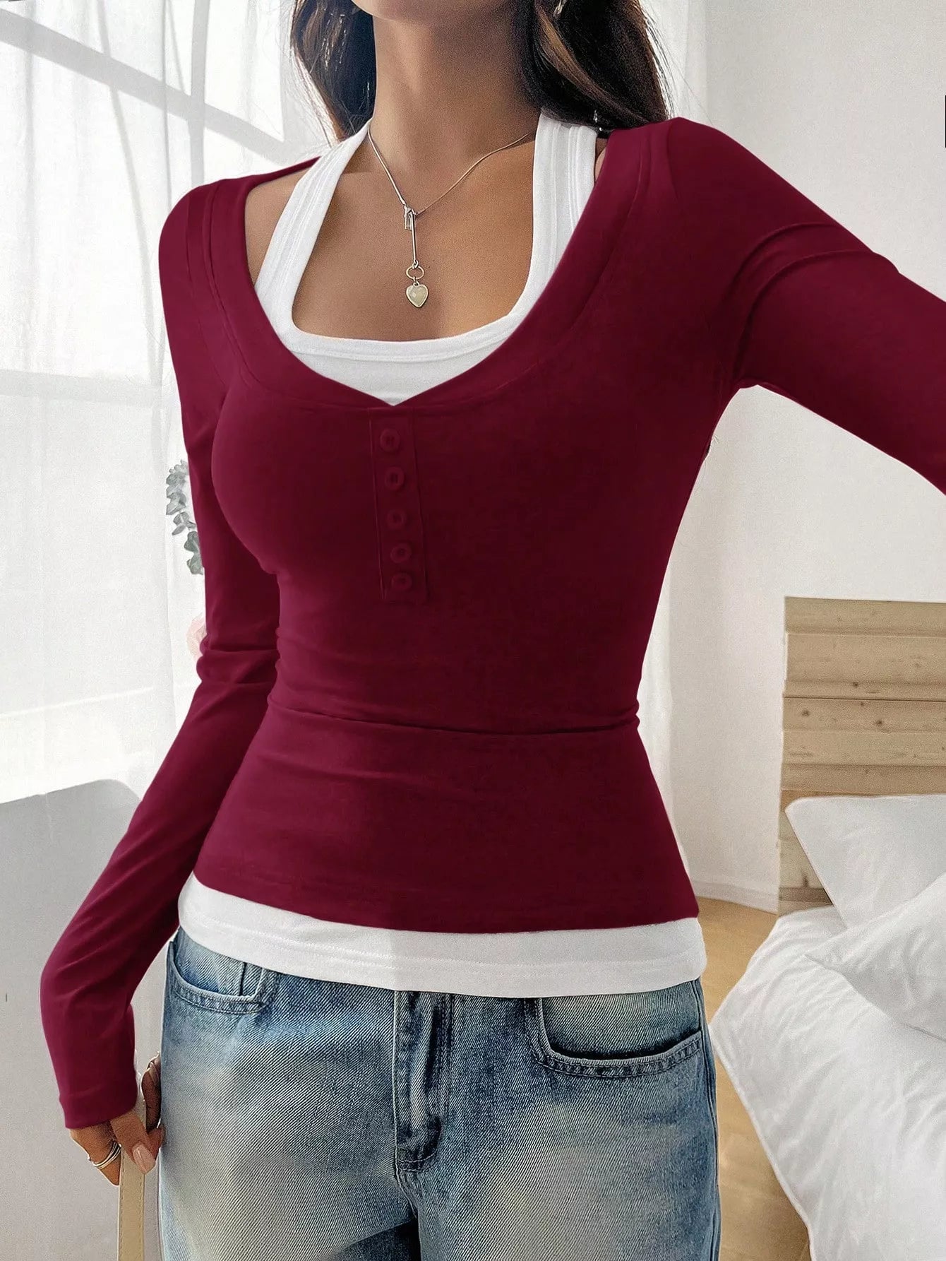Scoop Neck Long Sleeve T-Shirt Trendsi