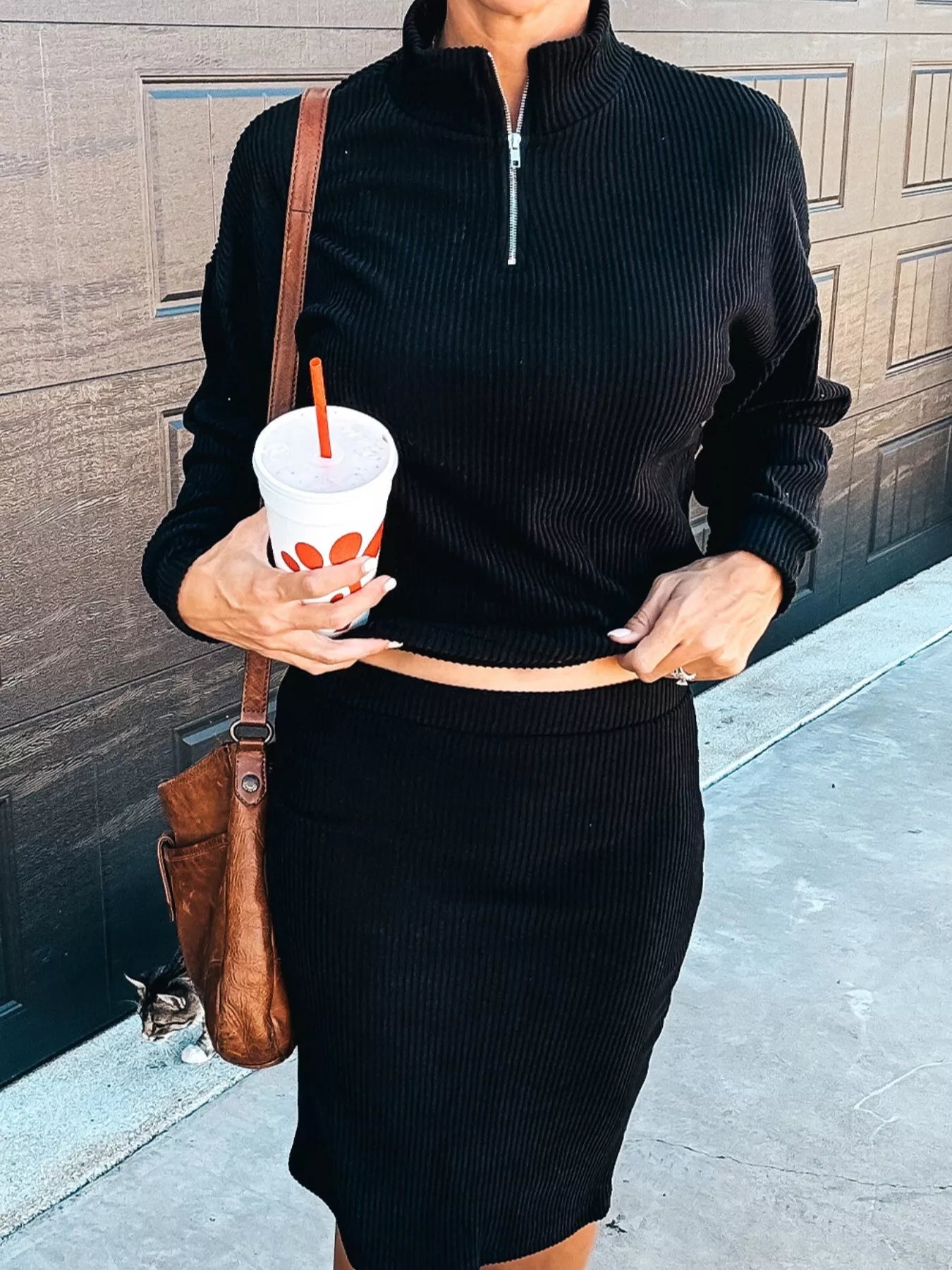 Ribbed Knit Quarter-Zip Top and Skirt Set NicholesGifts