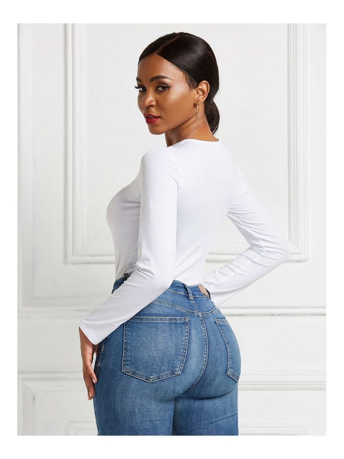 Round Neck Long Sleeve Bodysuit nicholesgifts