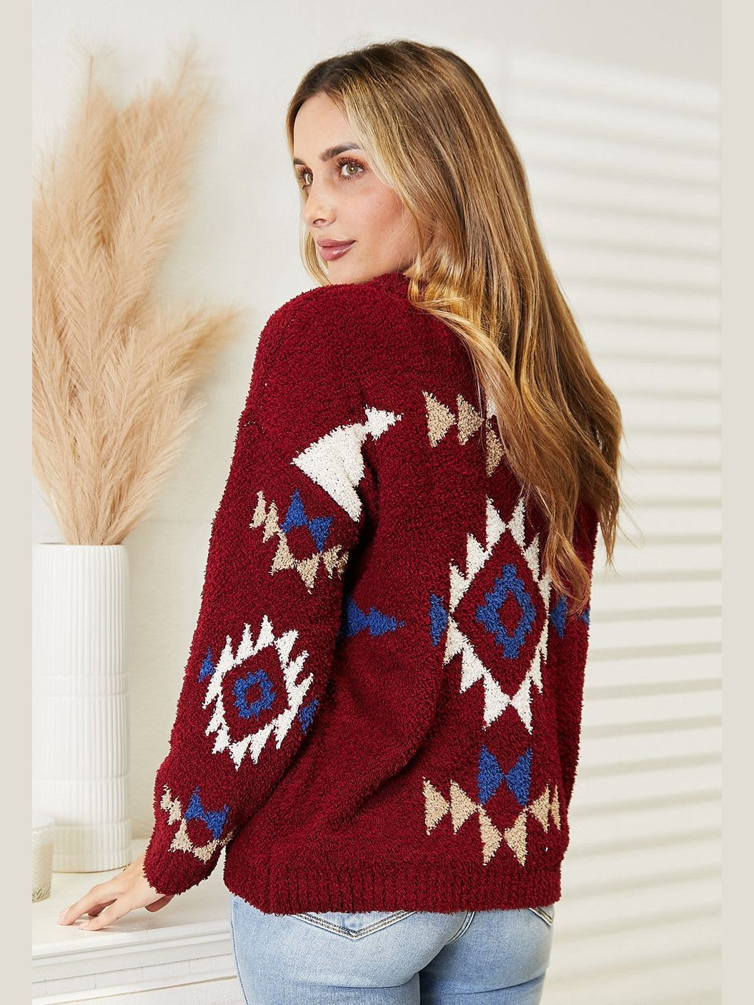 HEYSON Full Size Aztec Soft Fuzzy Sweater Trendsi