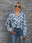 Leopard V-Neck Decorative Button Long Sleeve Blouse nicholesgifts