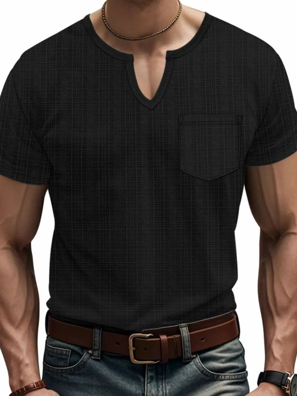 Men's Full Size Notched Short Sleeve T-Shirt Plus Size NicholesGifts