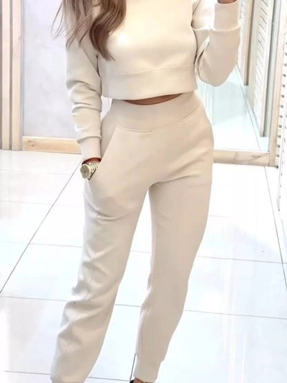 Casual Chic Cropped Sweatshirt and Jogger Set nicholesgifts