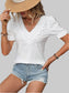 Eyelet Lace Detail V-Neck Flounce Sleeve Blouse nicholesgifts