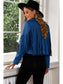 Fringe Trim Lapel Collar Cropped Blazer nicholesgifts