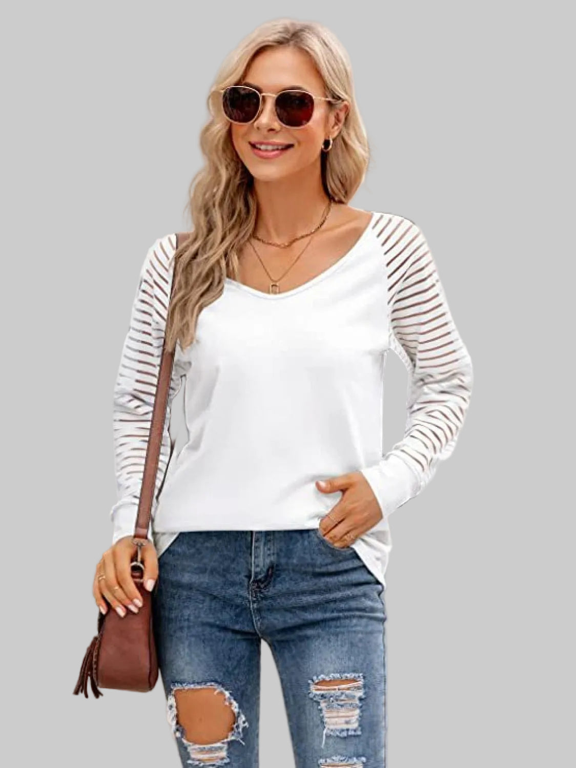 V-Neck Long Raglan Sleeve Top nicholesgifts
