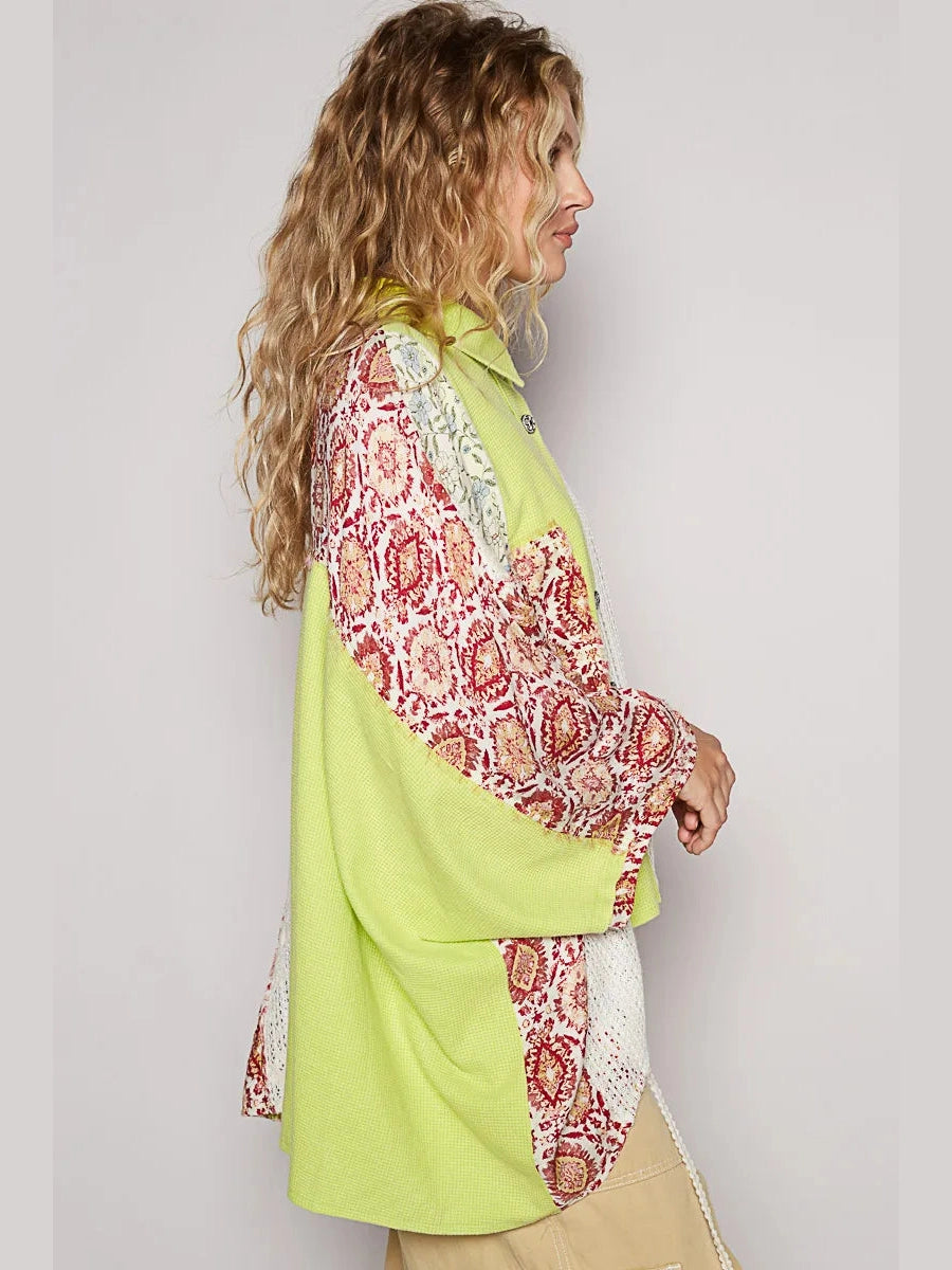 POL Thermal and Crochet Lace Mix Shirt with Floral Pattern NicholesGifts