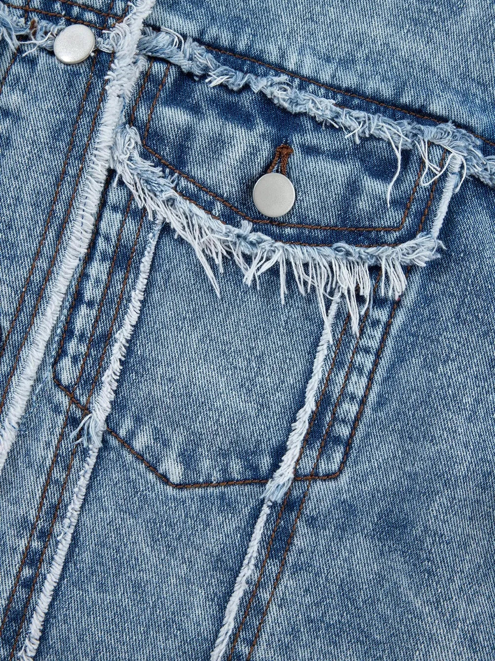 Raw Hem Drawstring Plaid Denim Jacket nicholesgifts