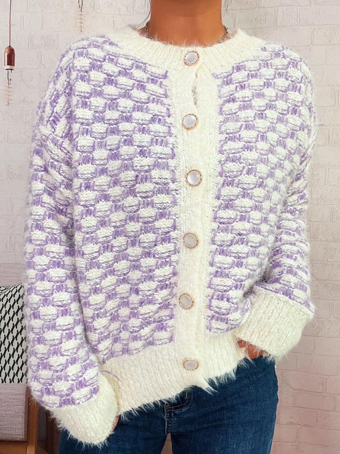 Fluffy Textured Button-Up Cardigan