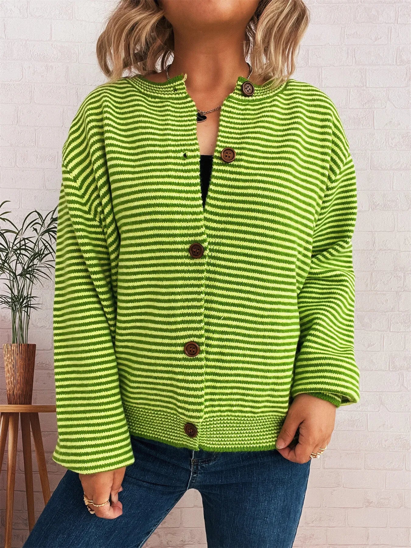 Striped Button Up Long Sleeve Cardigan NicholesGifts