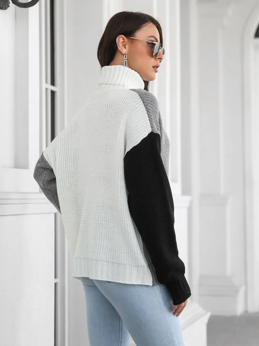 Contrast Turtleneck Long Sleeve Pullover Sweater nicholesgifts