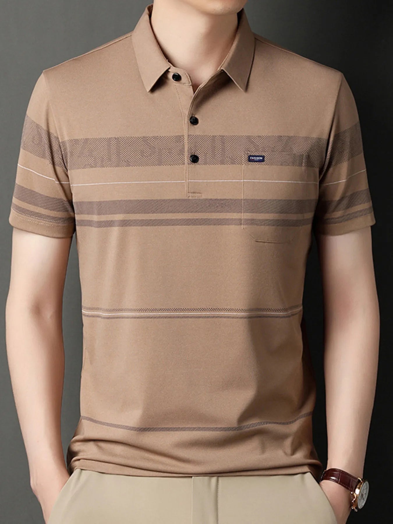 Men's Plus Size Classic Striped Business Casual Polo Shirt NicholesGifts