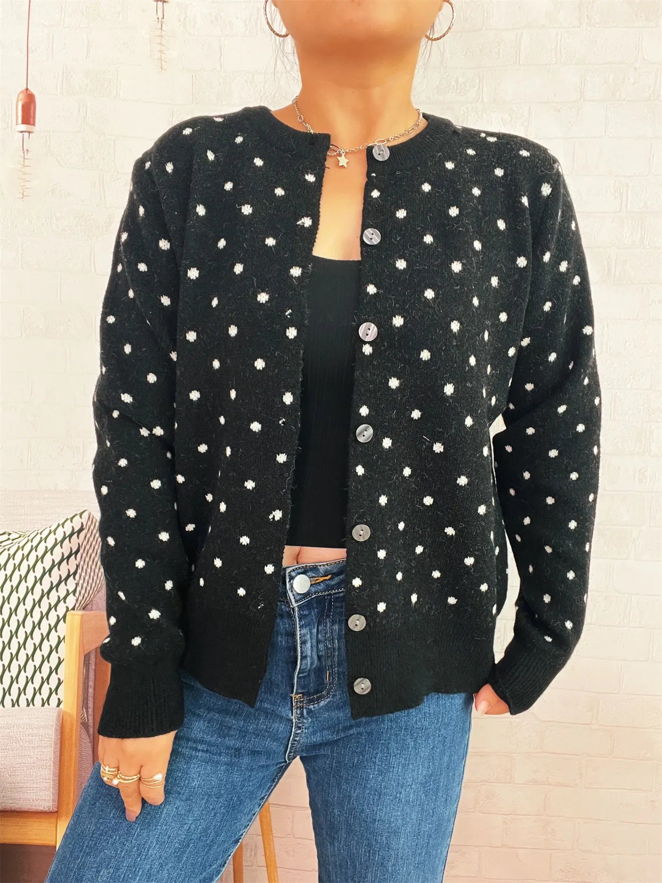 Polka Dot Button-Up Cardigan