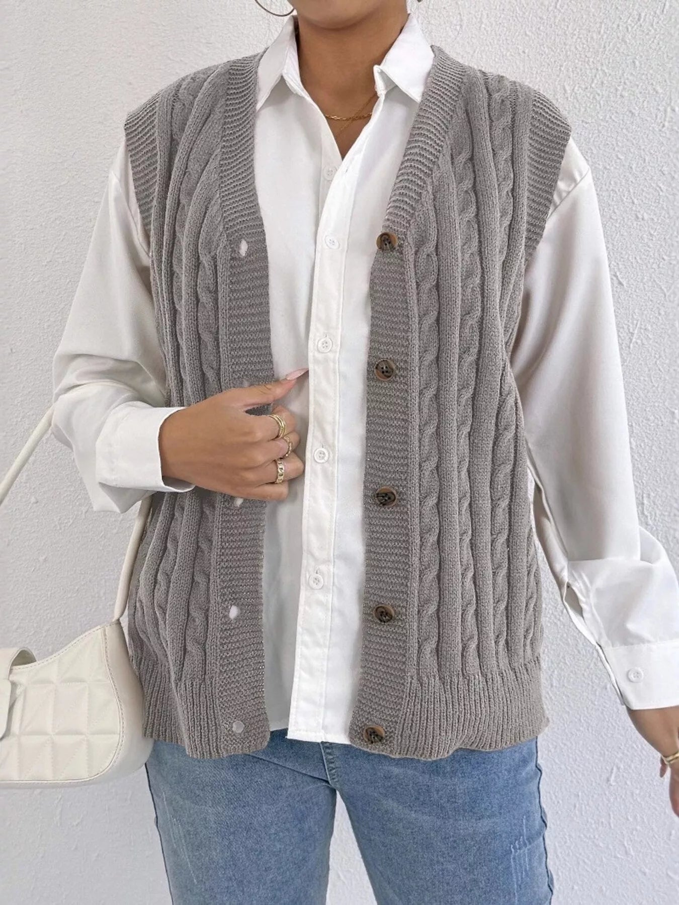 Cable-Knit Button-Up Sweater Vest nicholesgifts