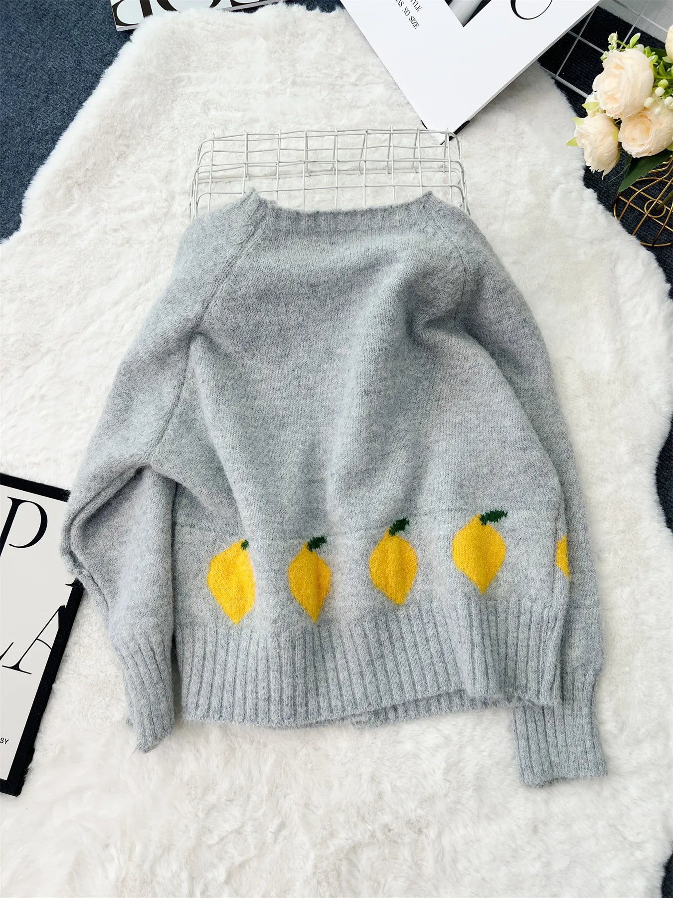 Lemon Pattern Button-Up Cardigan