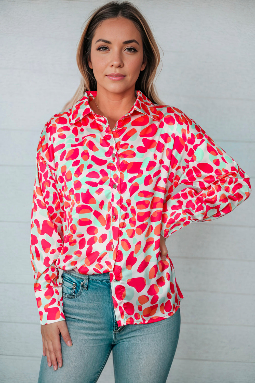 Printed Button Up Dropped Shoulder Shirt nicholesgifts