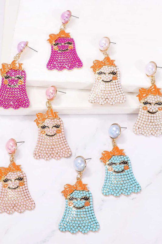 Women Smiling Ghost Shape Synthetic Pearl Earrings NicholesGifts
