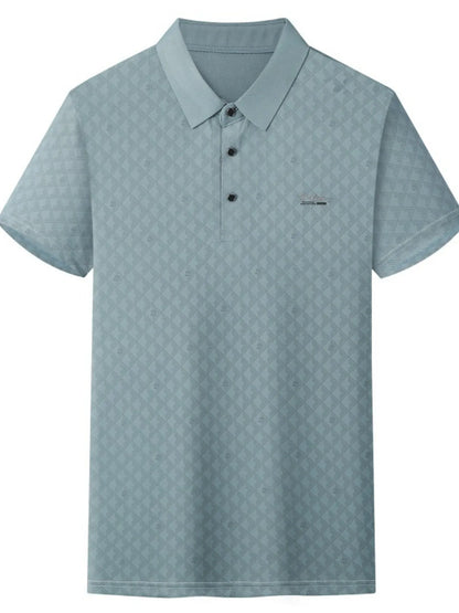 Men's Plus Size Diamond Pattern Textured Polo Shirt nicholesgifts