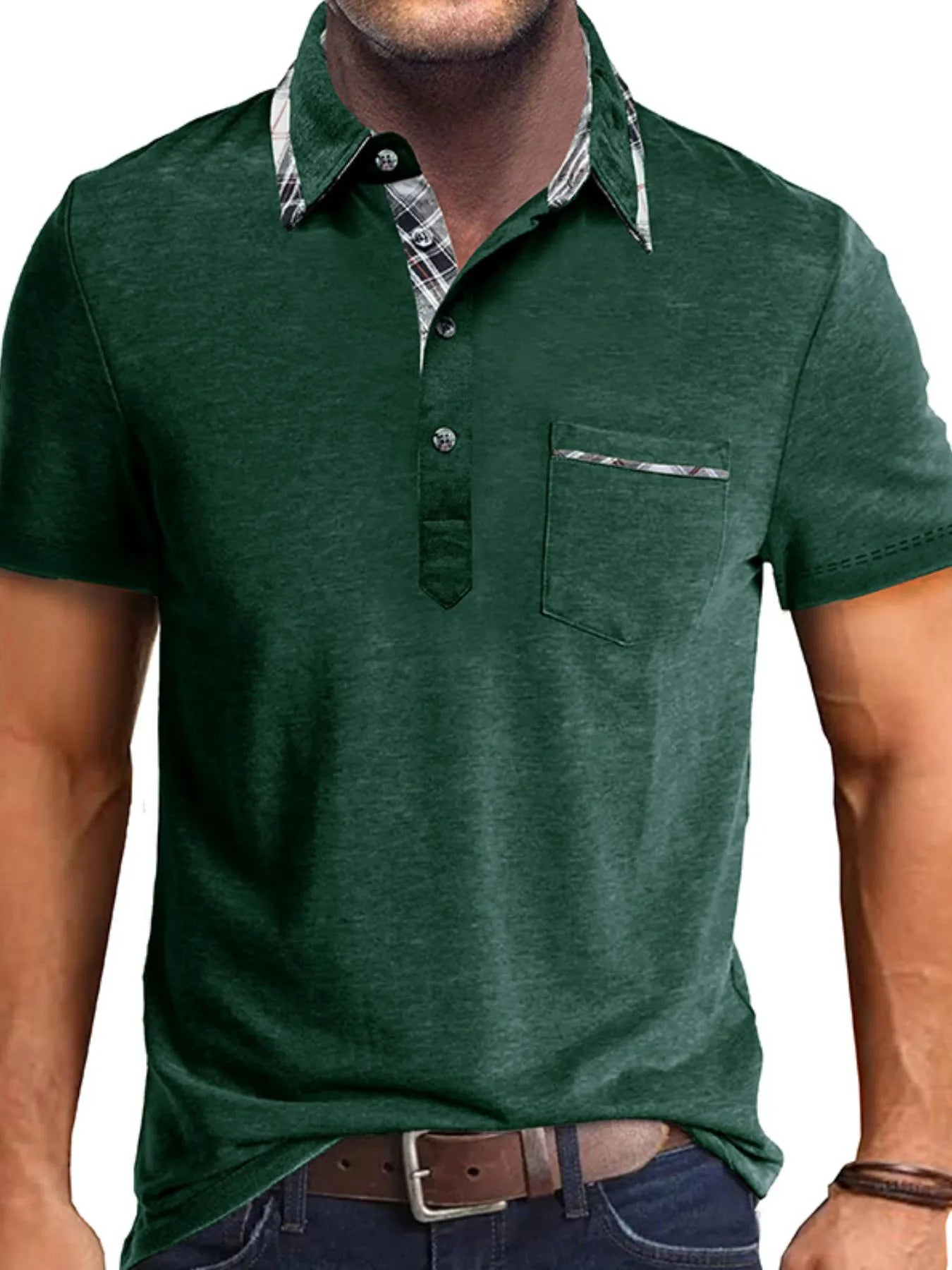 Men's Full Size Classic Plaid Collar Cotton Polo Shirt Plus Size NicholesGifts