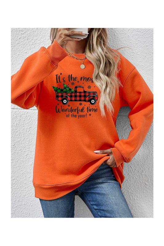 Graphic Round Neck Long Sleeve Sweatshirt