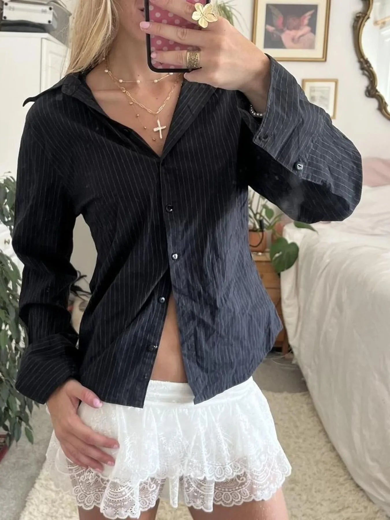 Printed Button-Down Long Sleeve Shirt NicholesGifts