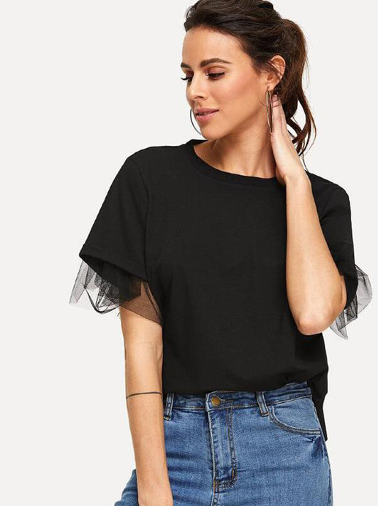 Women Round Neck Short Sleeve Top nicholesgifts