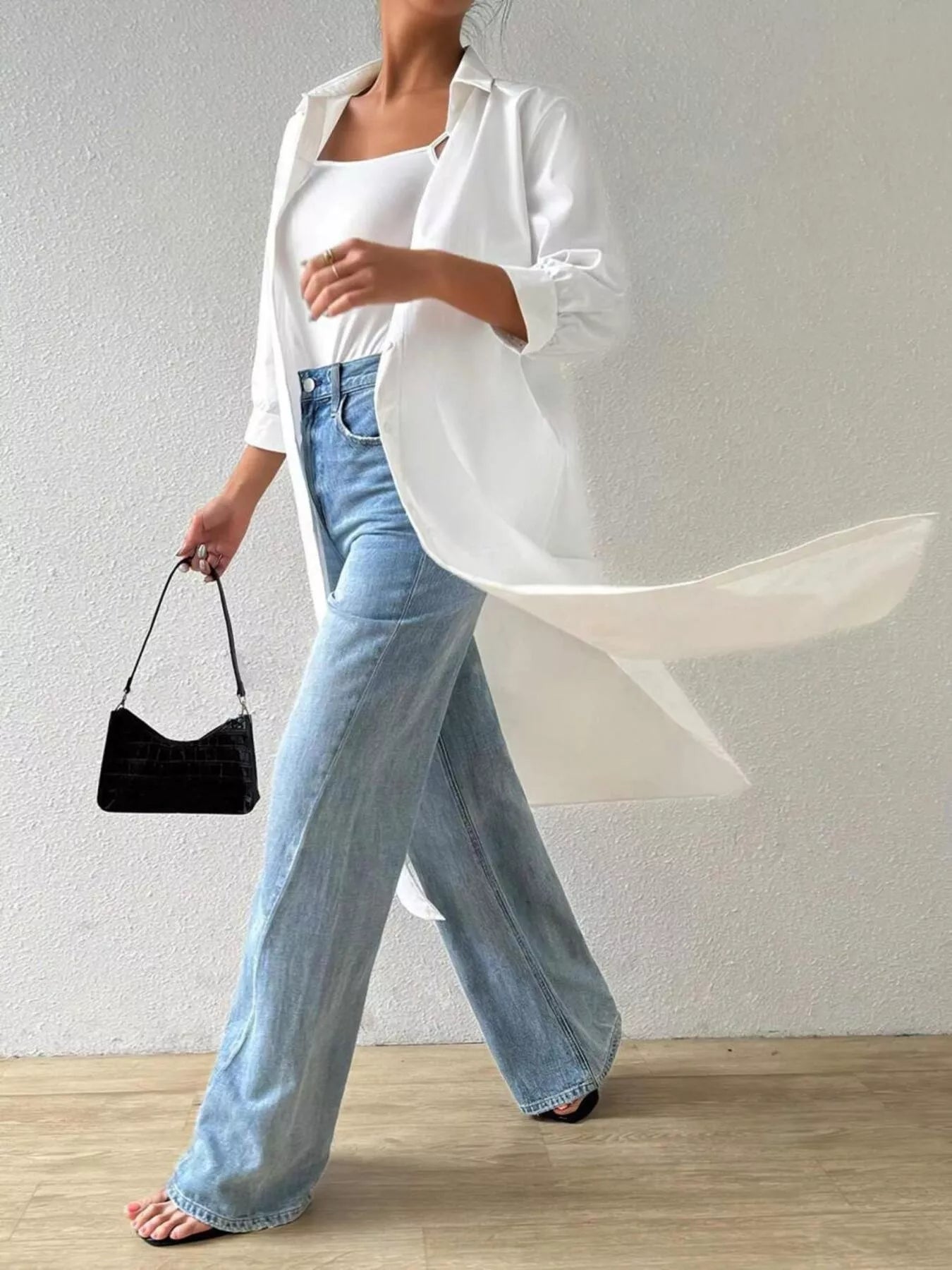 Button-Up Long Sleeve Longline Shirt