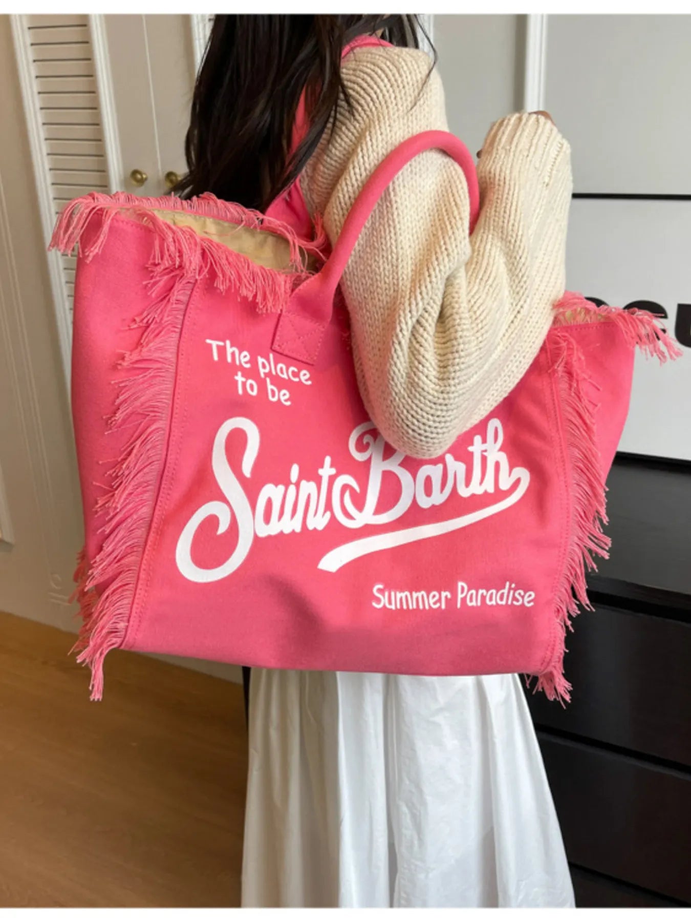 Fringe Letter Canvas Tote Bag Trendsi