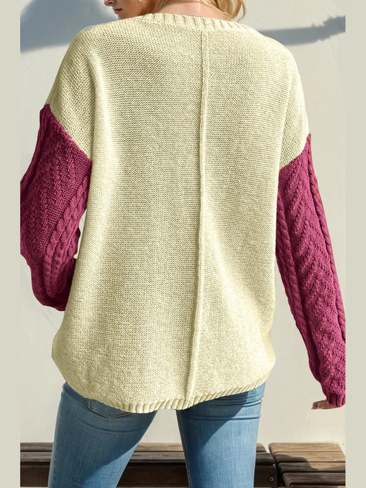 Double Take Full Size Color Block Drop Shoulder Sweater Trendsi