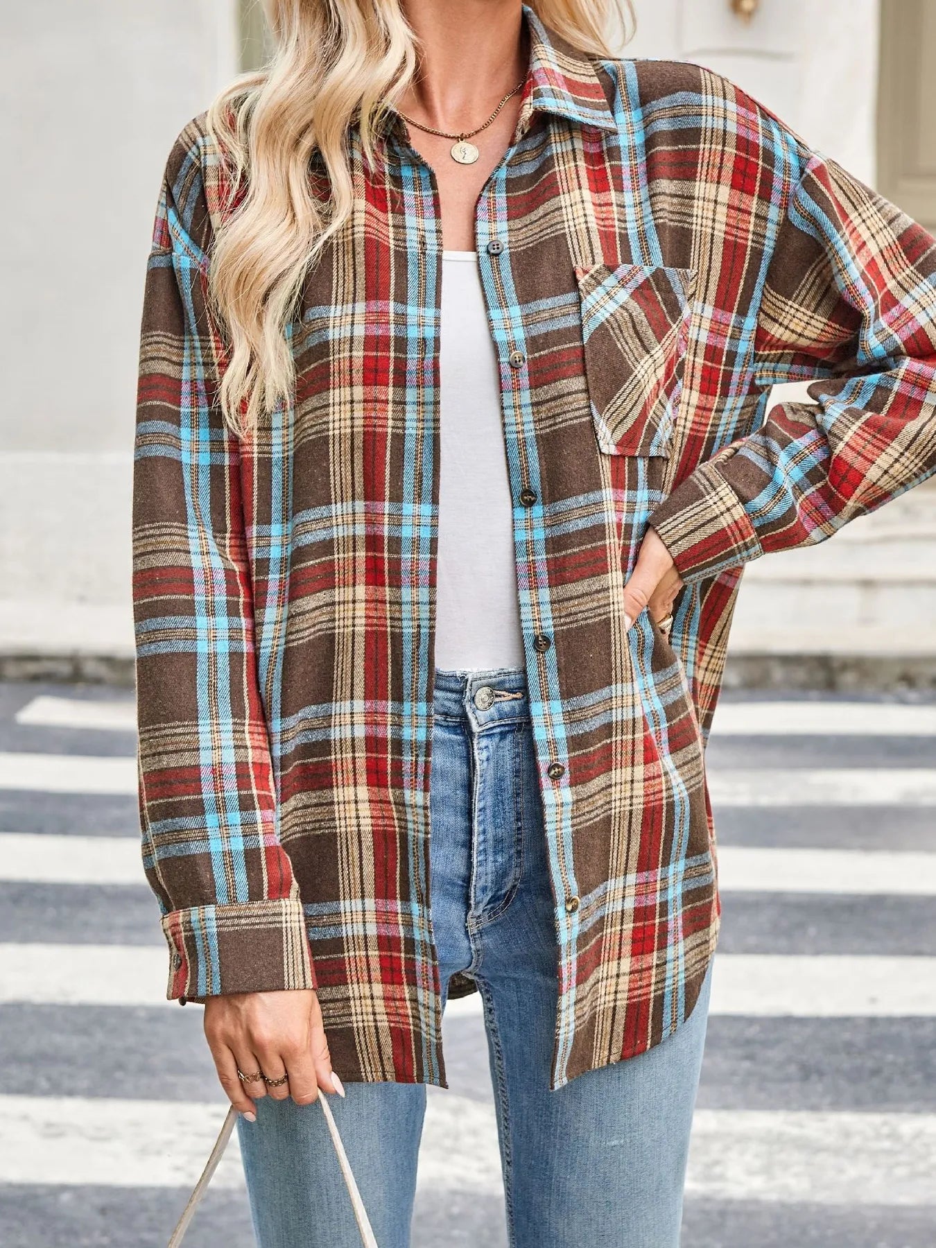Plaid Button Up Long Sleeve Shirt Trendsi