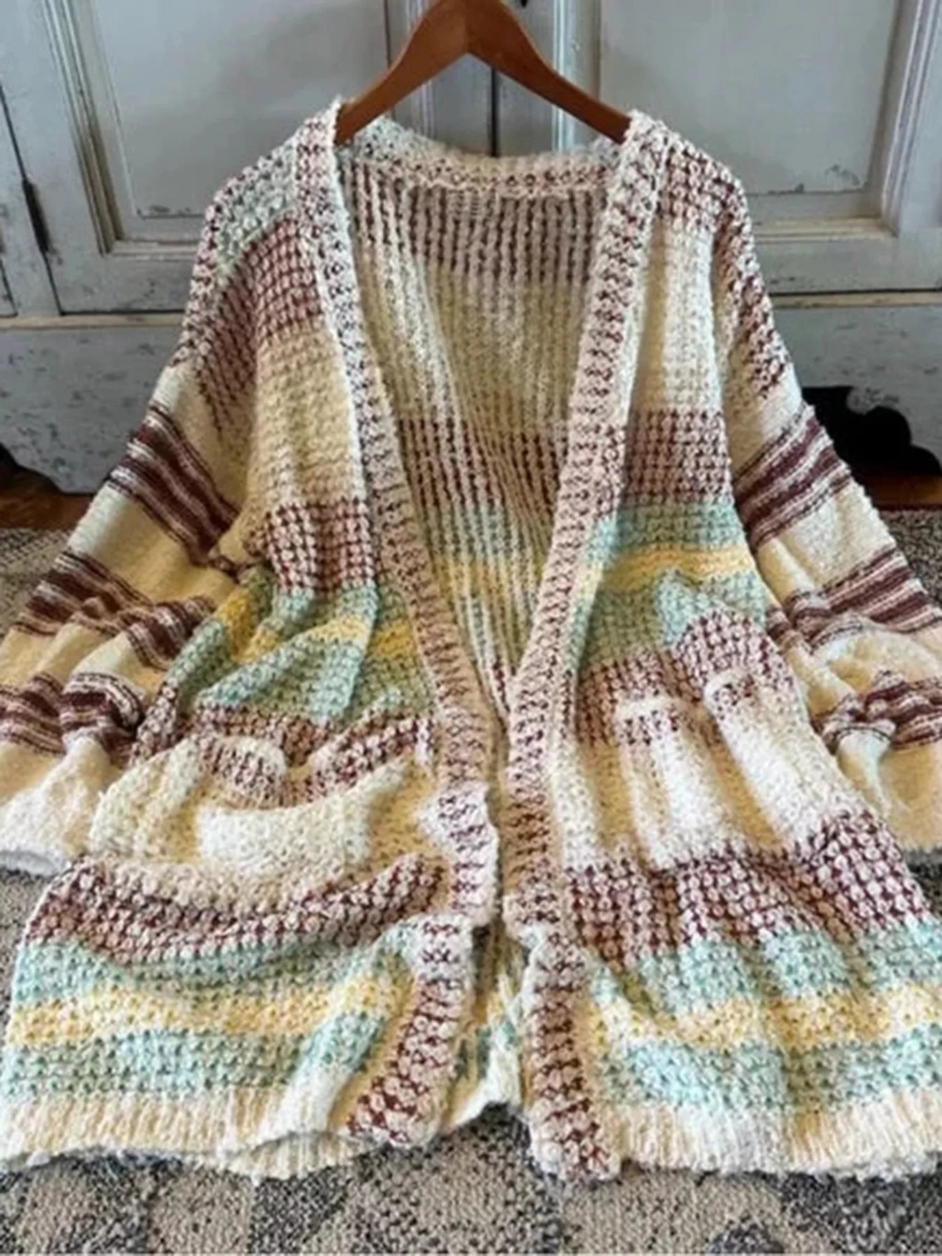 Striped Open Front Longline Cardigan NicholesGifts