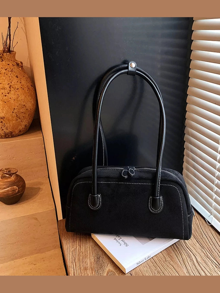 Velvet Shoulder Bag with Leather Strap nicholesgifts