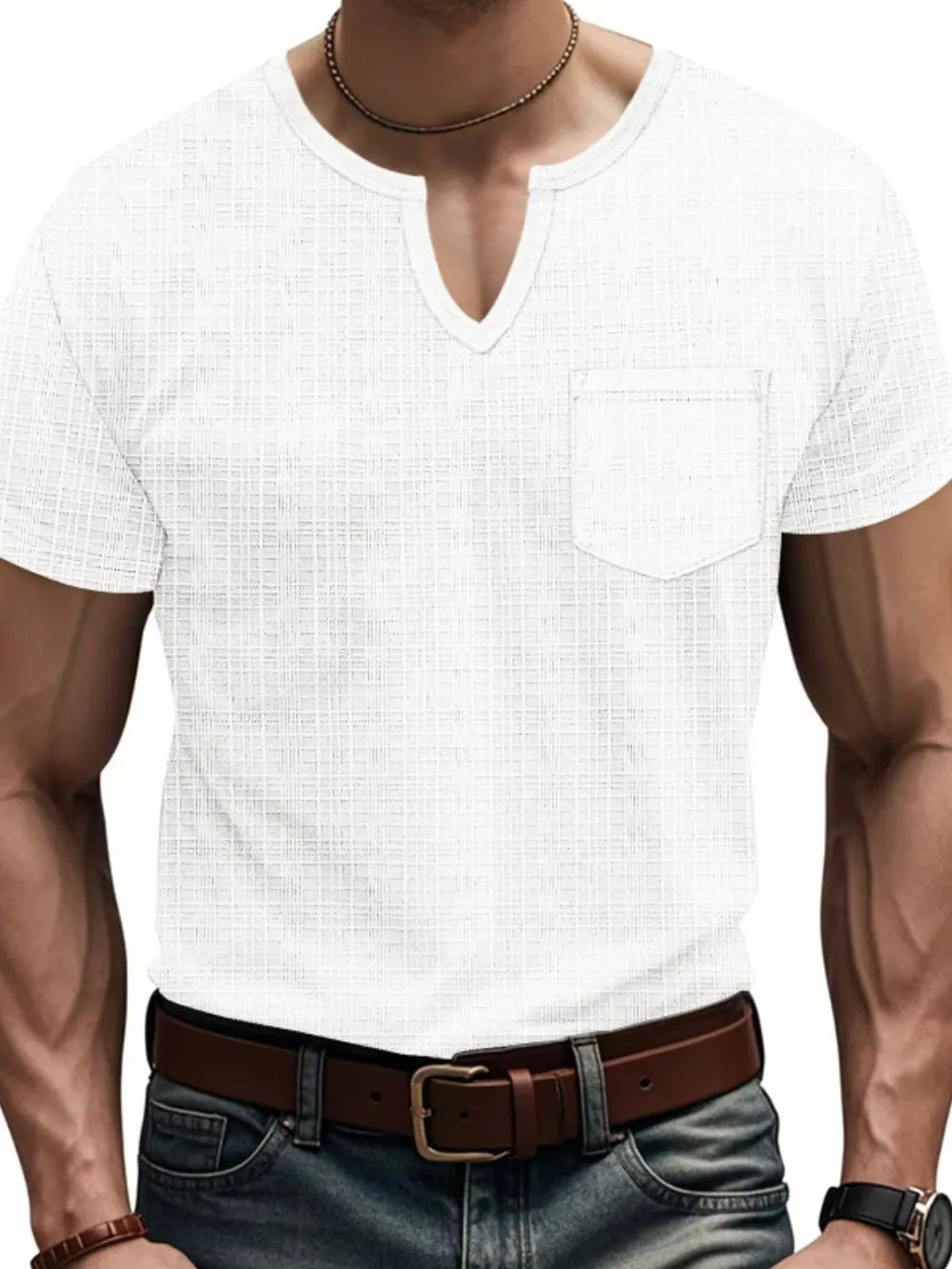 Men's Full Size Notched Short Sleeve T-Shirt Plus Size NicholesGifts