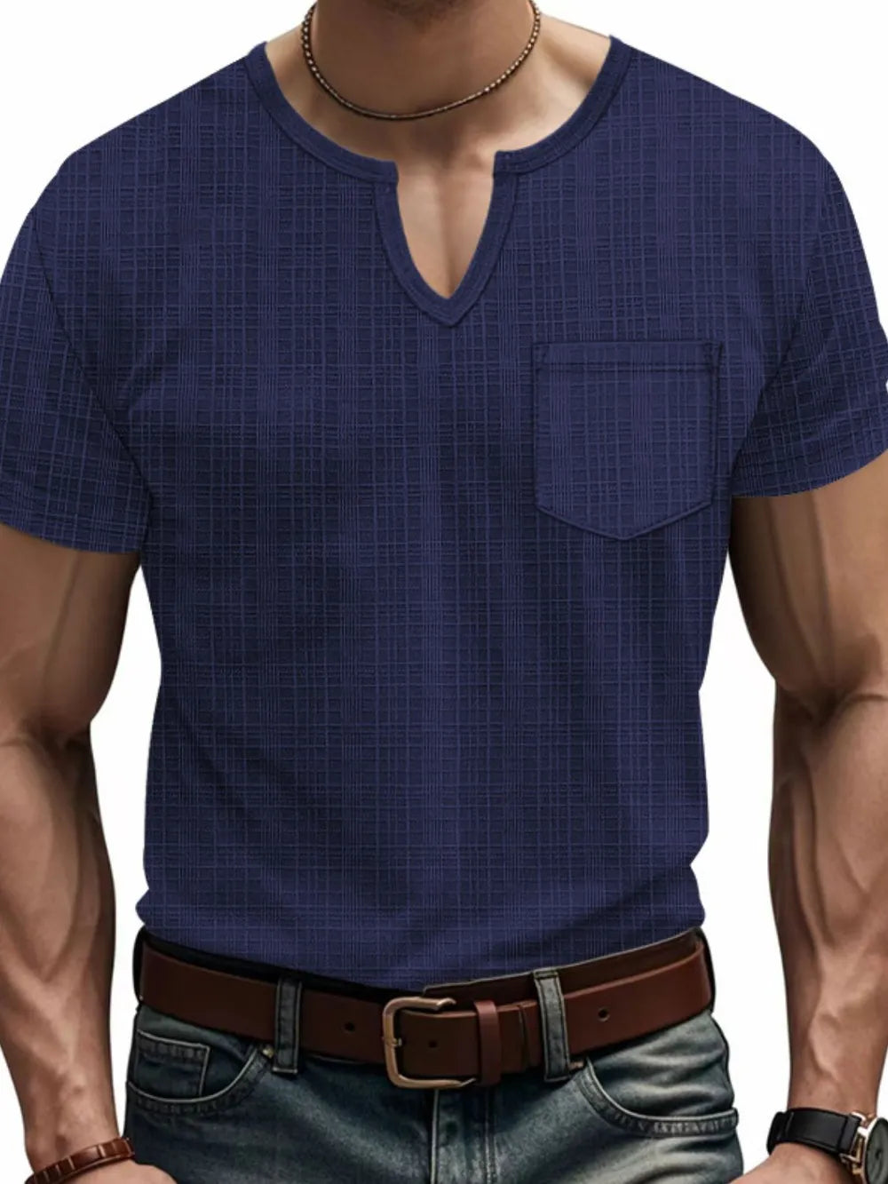 Men's Full Size Notched Short Sleeve T-Shirt Plus Size NicholesGifts