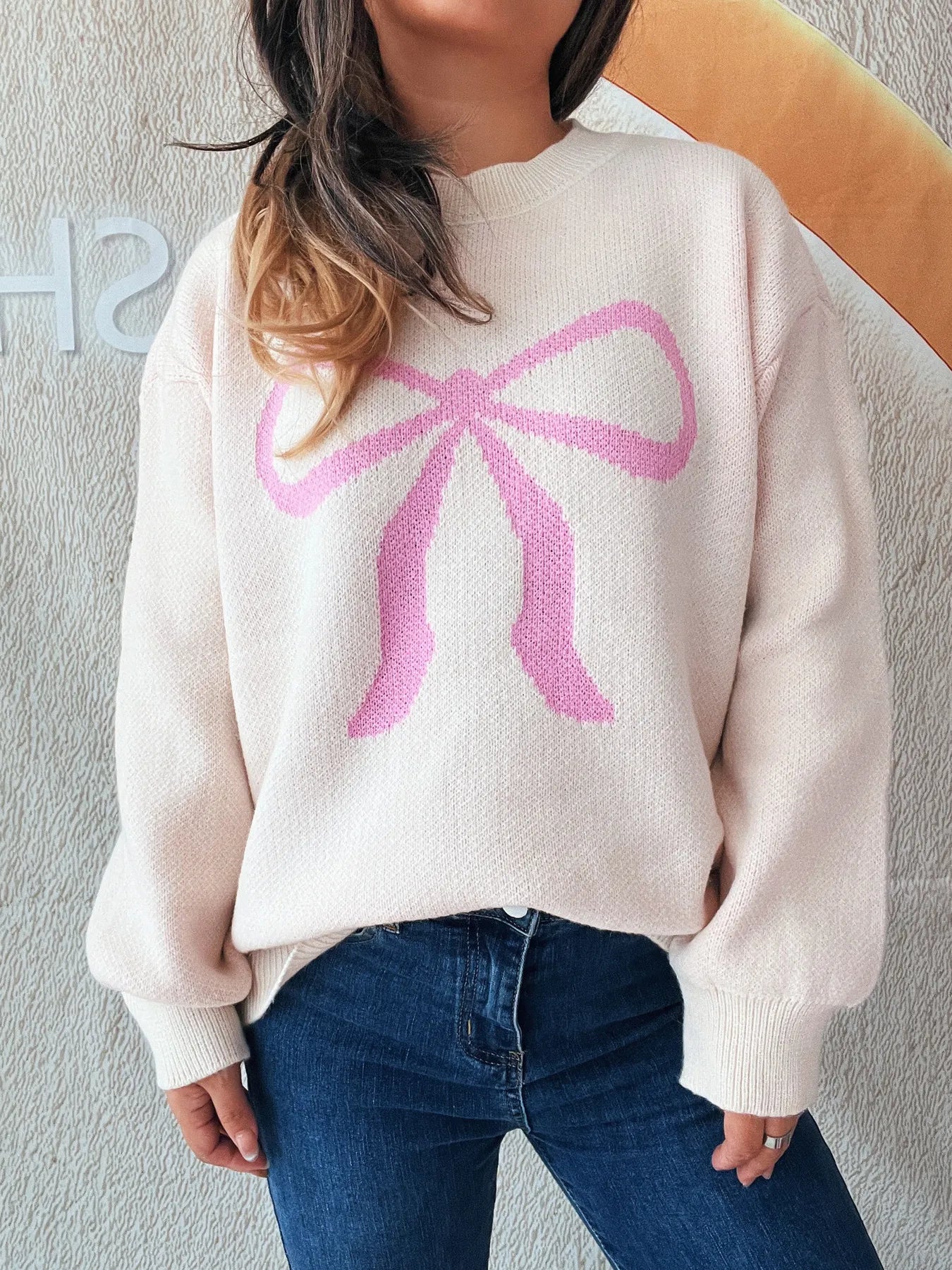 Bow Pattern Casual Long Sleeve Sweater