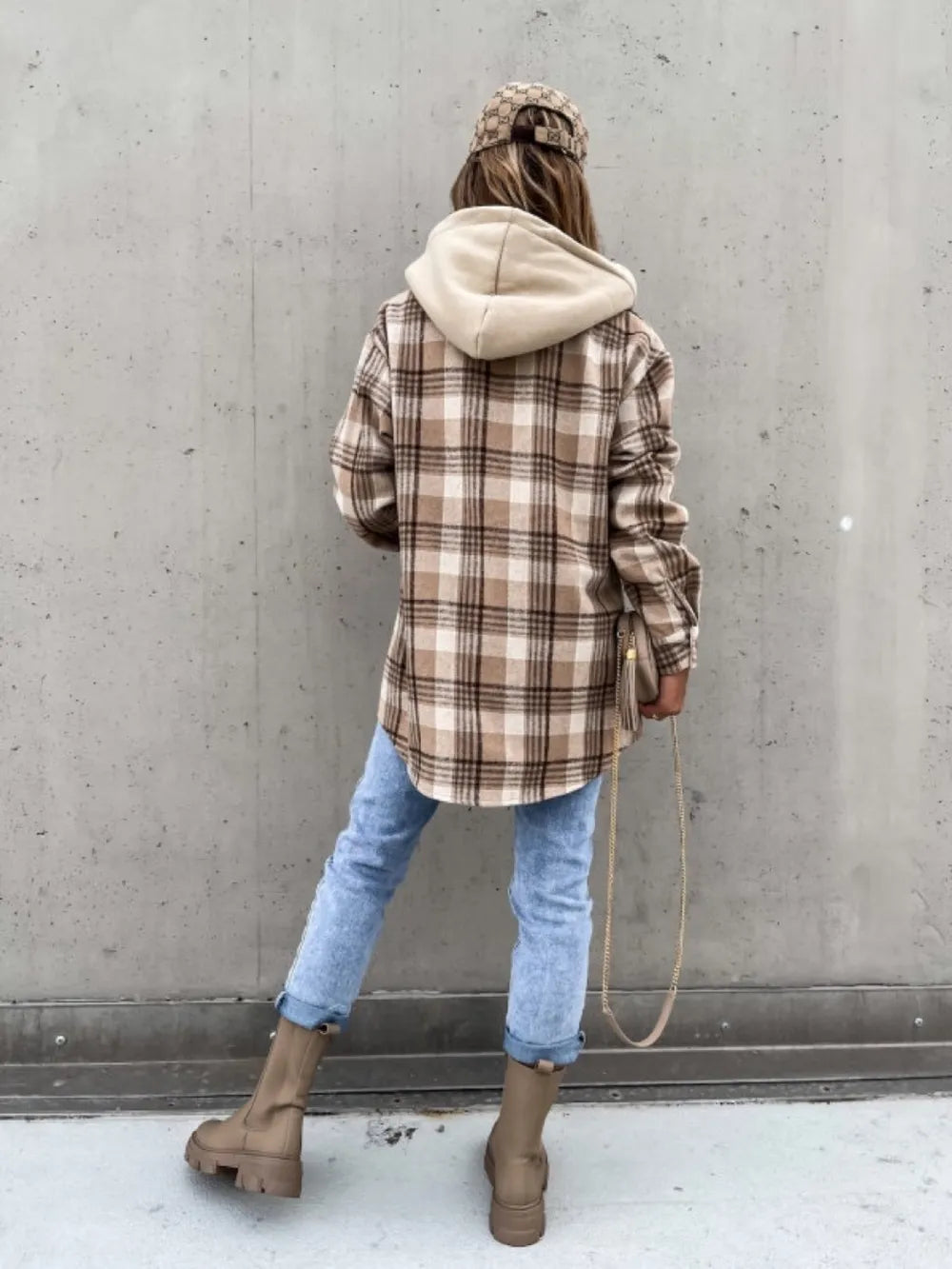 Plaid Dropped Shoulder Hooded Jacket nicholesgifts