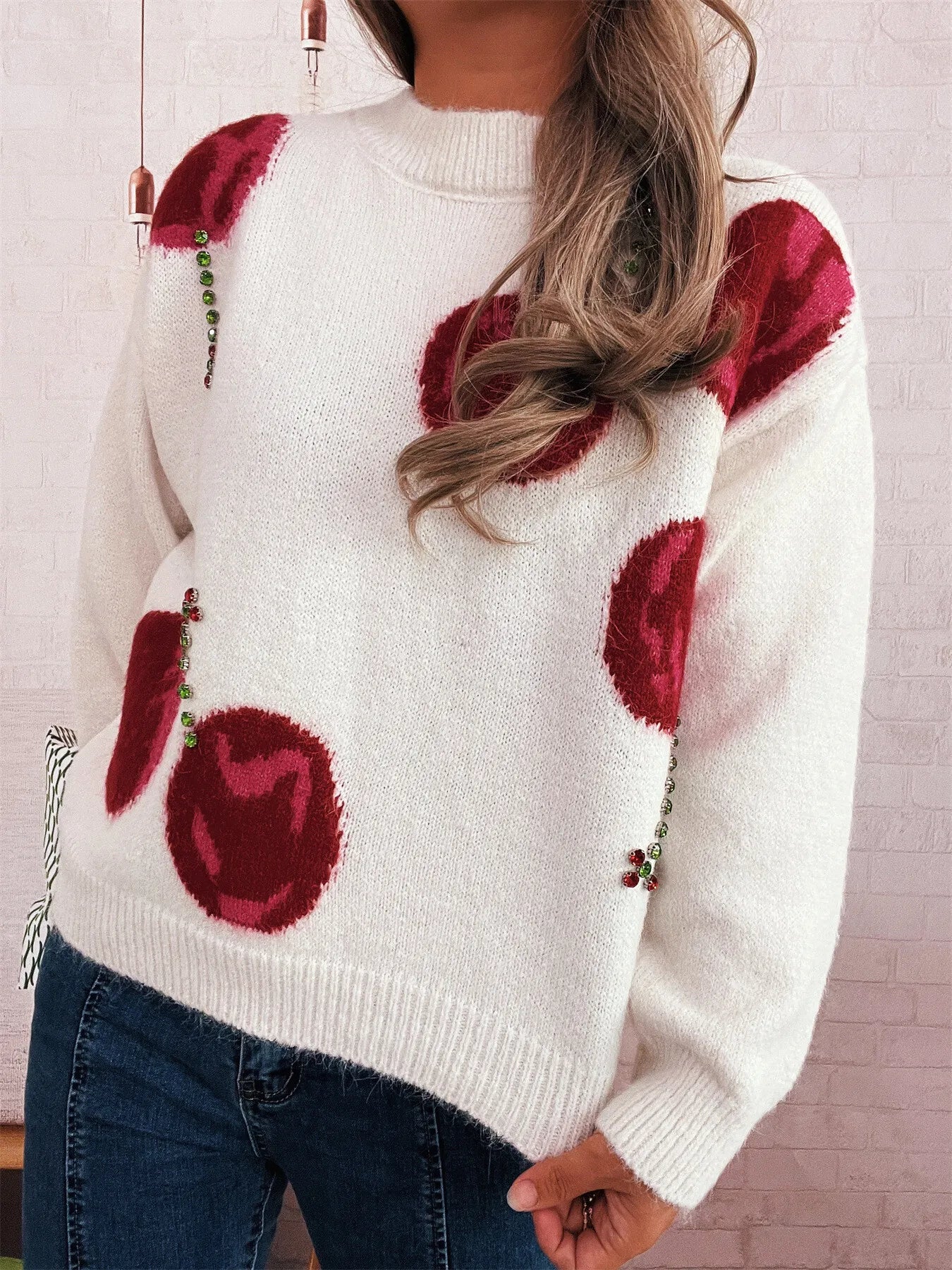 Contrast Cherry Round Neck Sweater
