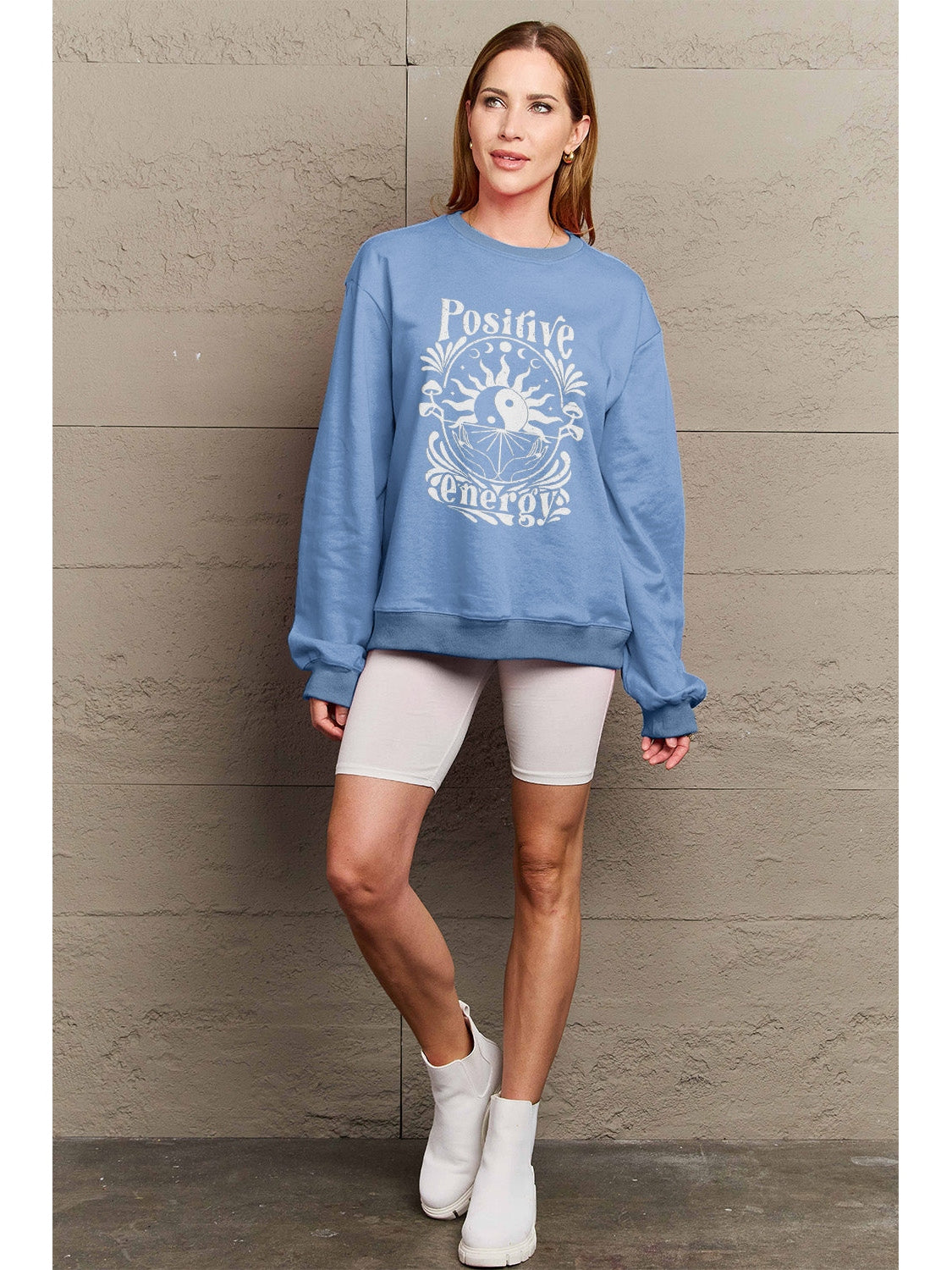 Simply Love Full Size POSITIVE ENERGY Graphic Sweatshirt NicholesGifts