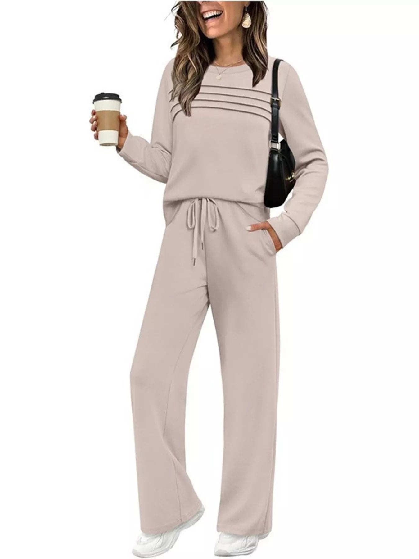 Full Size Long Sleeve Round Neck Top and Pants Set Plus Size nicholesgifts