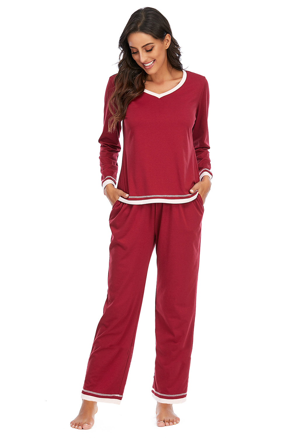 Women V-Neck Top and Pants Lounge Set nicholesgifts