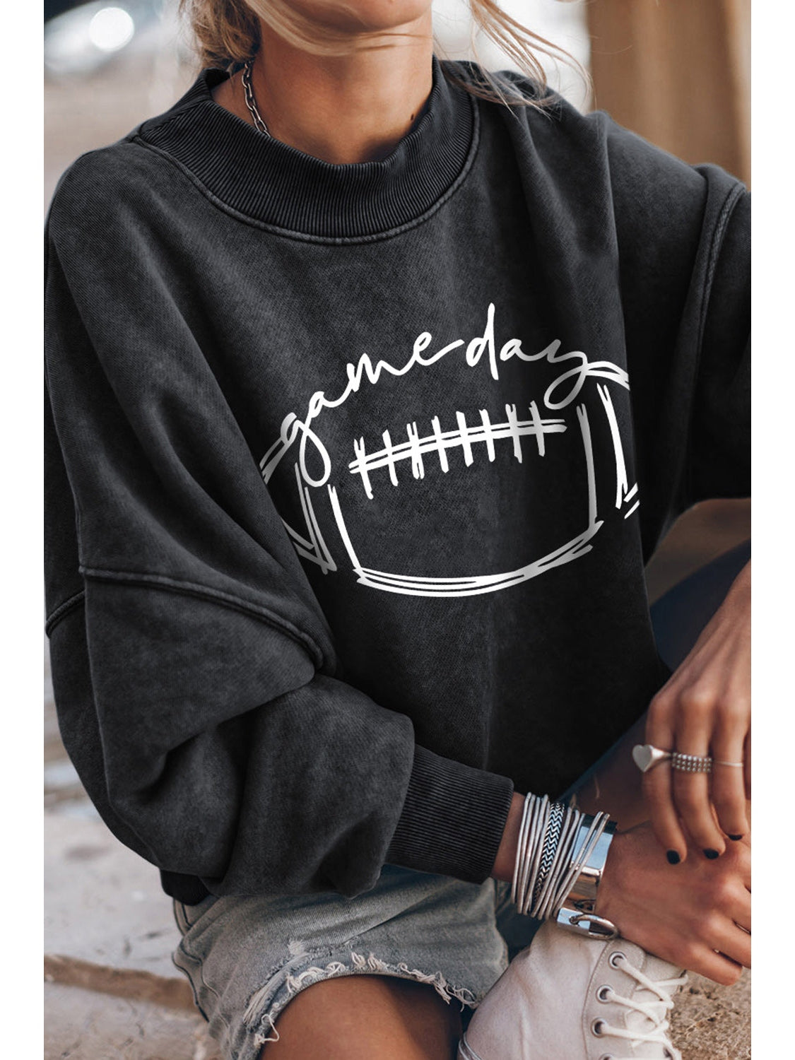 Round Neck Long Sleeve FOOTBALL Graphic Sweatshirt nicholesgifts