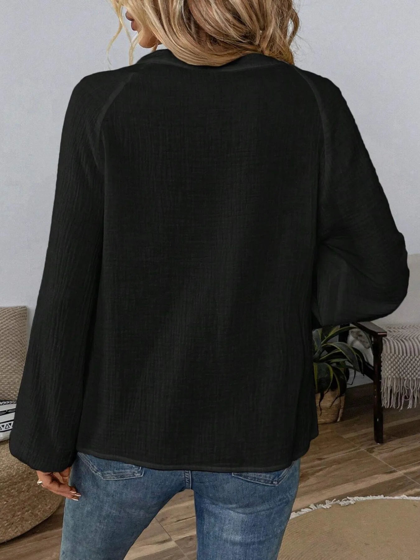 Paisley Pattern Notched Long Sleeve Blouse NicholesGifts