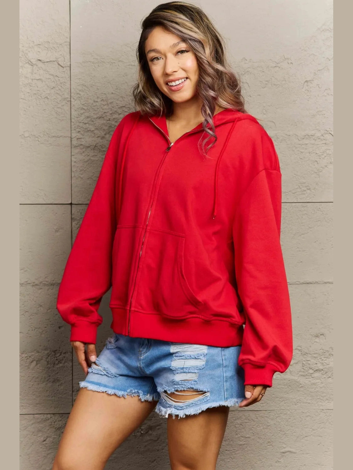 Full Size Zip Up Long Sleeve Hooded Jacket