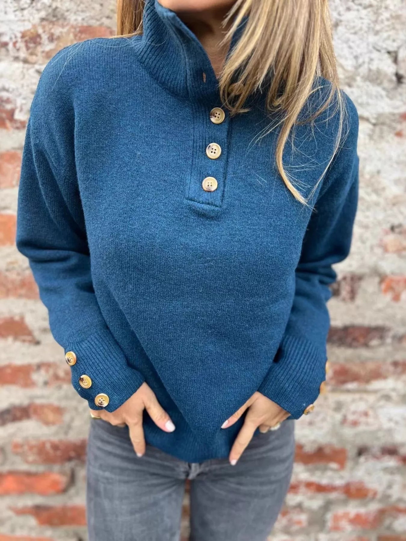 Full Size Button-Detail Turtleneck Sweater Plus Size