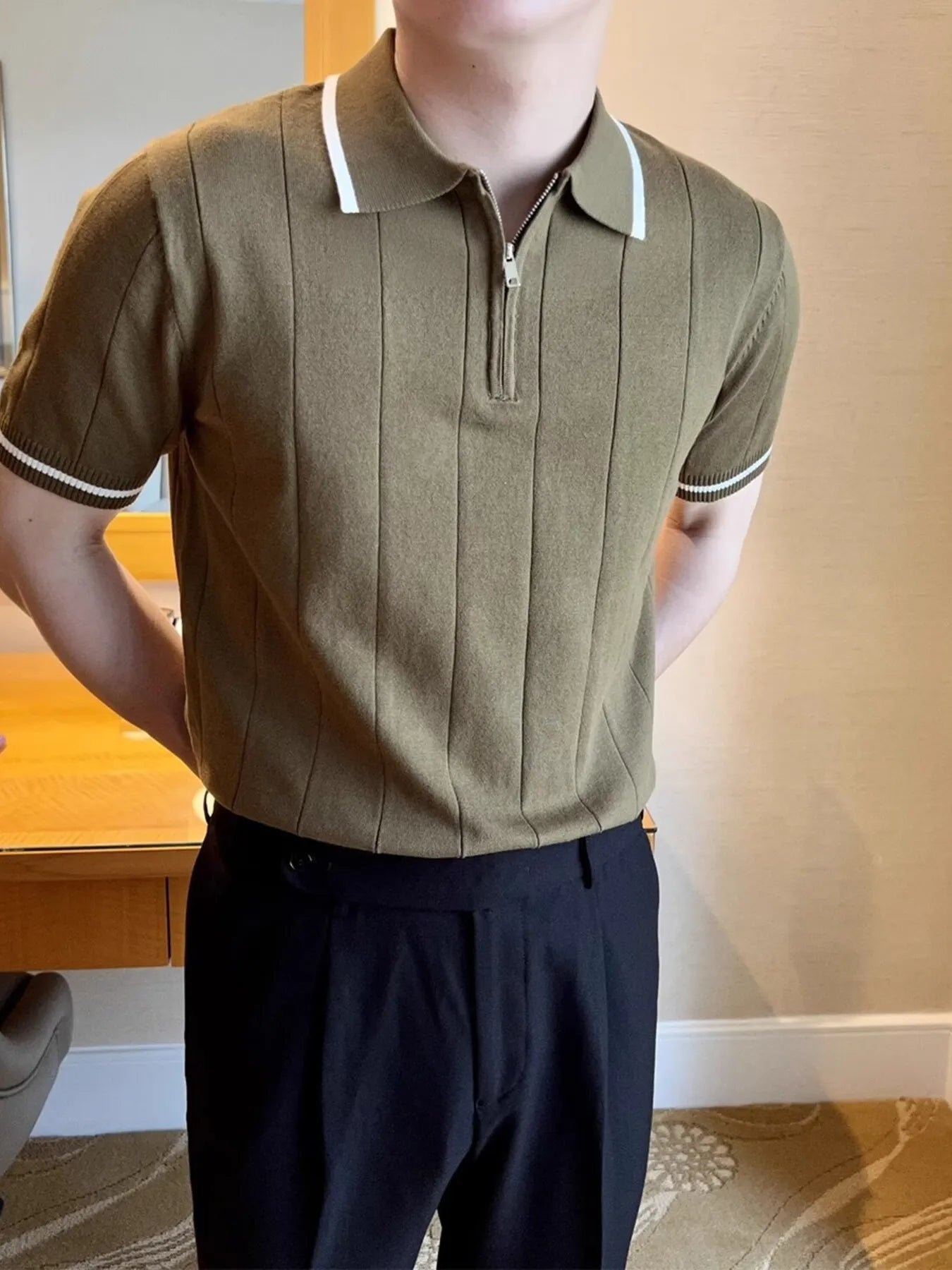 Men's Full Size Classic Zip Collar Short Sleeve Polo Shirt Plus Size NicholesGifts