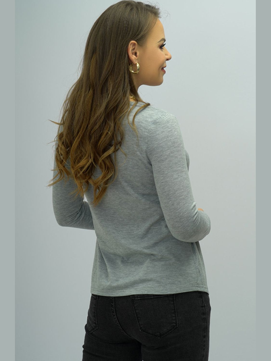 Shiny Buttoned Long Sleeve Round Neck Tee NicholesGifts