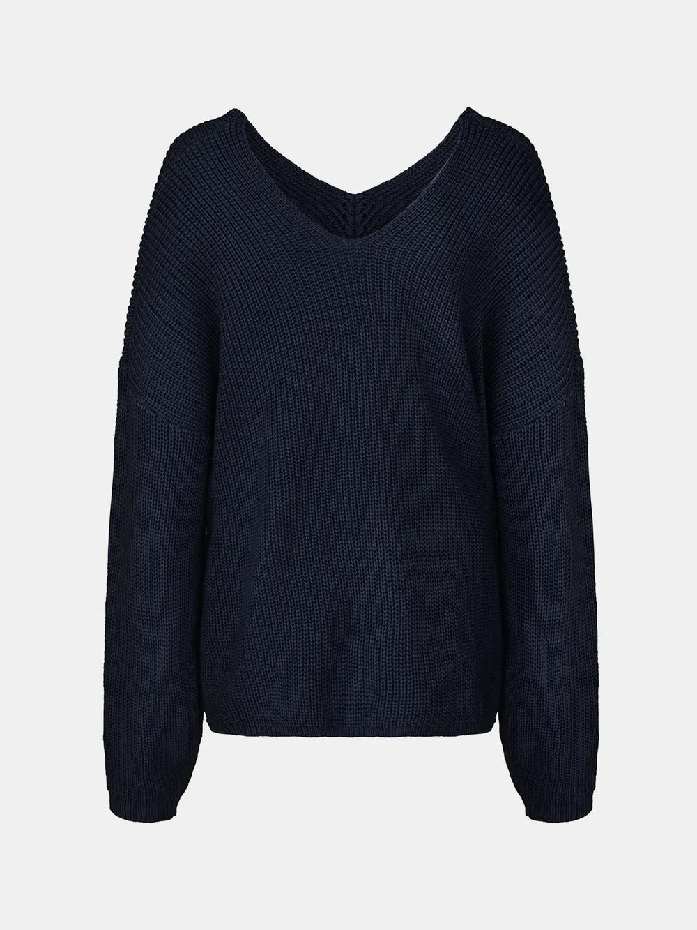 Full Size Lace Up V-Neck Long Sleeve Sweater Trendsi