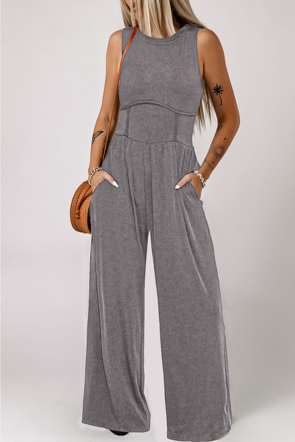 Round Neck Sleeveless Jumpsuit with Pockets nicholesgifts