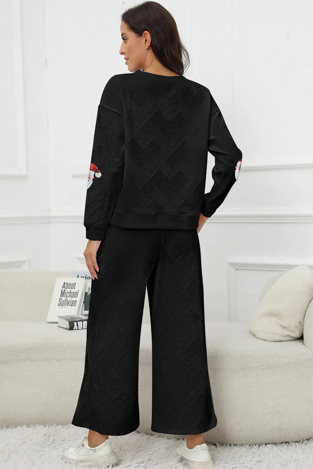 Santa Sequin Round Neck Top and Pants Set NicholesGifts