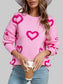 Women Angel Wings Heart Round Neck Dropped Shoulder Long Sleeve Sweater nicholesgifts